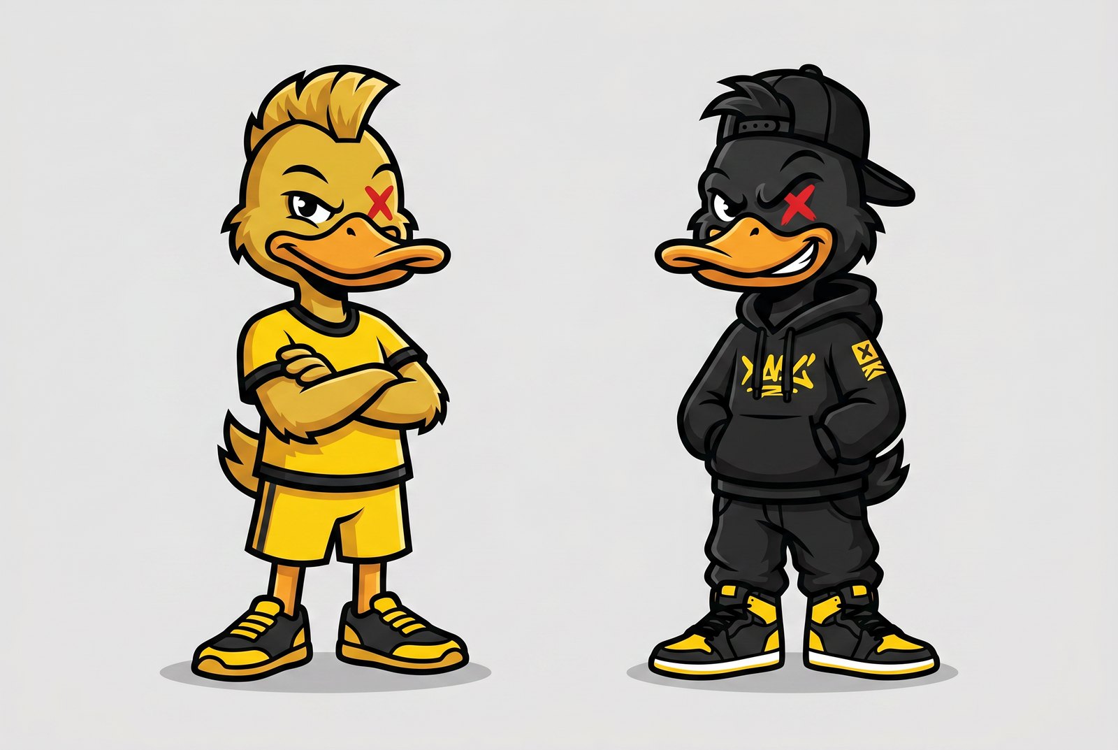 Canonical flat-vector Duck Crazy mascot duo